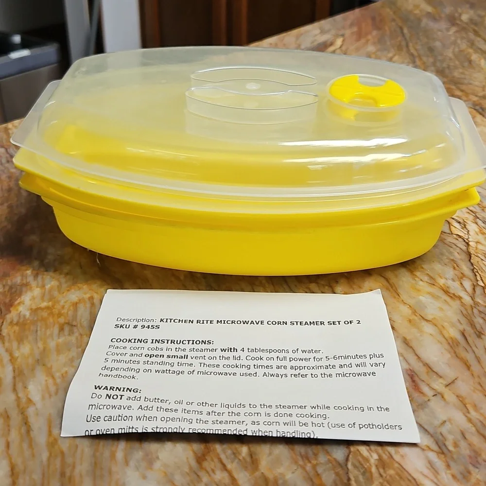 KITCHEN RITE Yellow Microwave Corn Steamer with Lid, Set Of 2